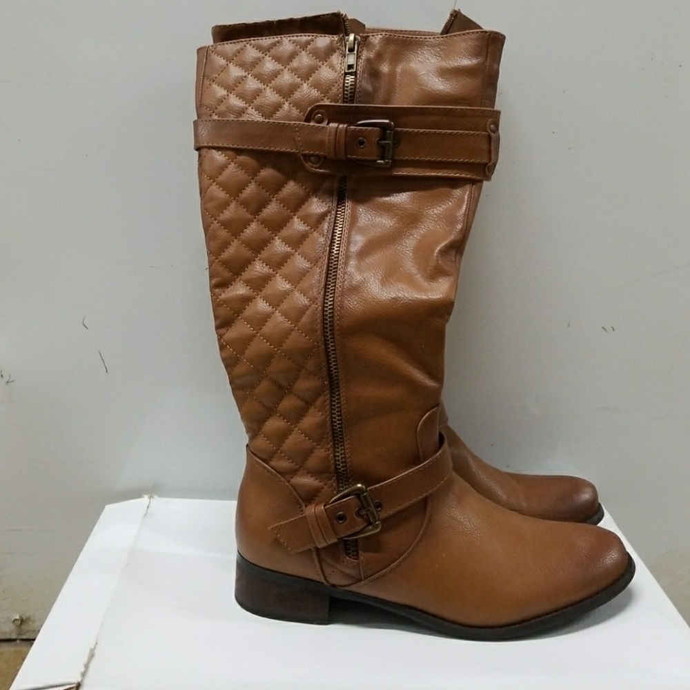 Brown calf high boots