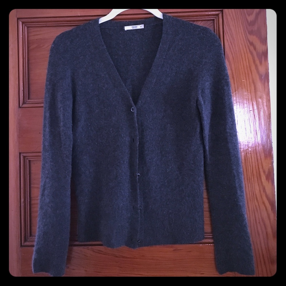 Prada charcoal/silk cashmere v-neck cardi