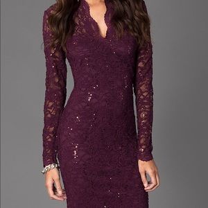 V Neck Sequin Lace Dress
