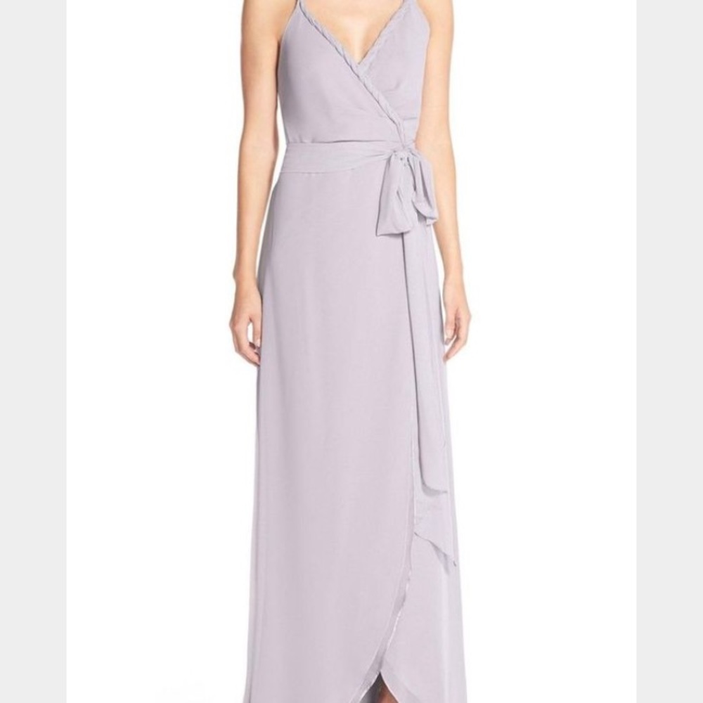 Joanna August Parker Twist Strap Chiffon Wrap Gown