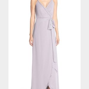 Joanna August Parker Twist Strap Chiffon Wrap Gown