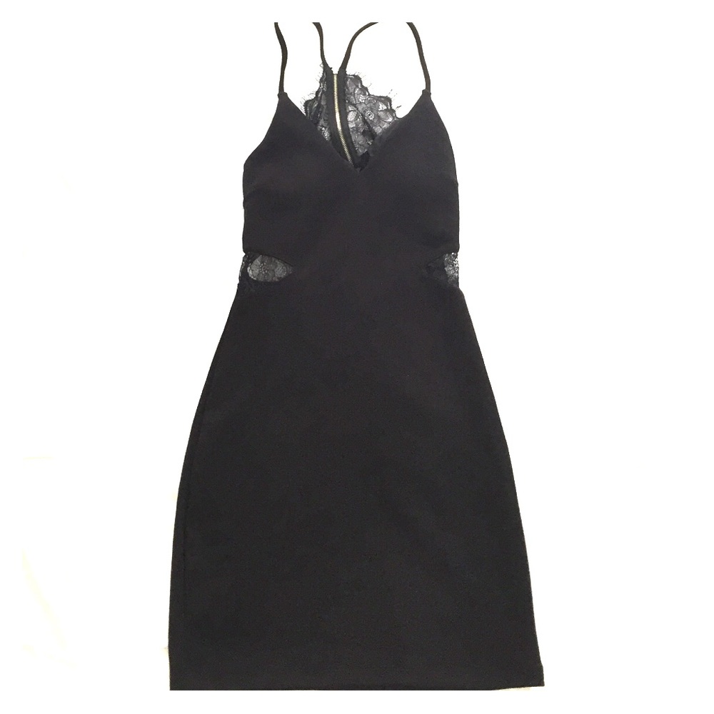 Black Cocktail Dress with Lace Cutouts