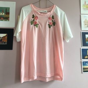 Pink and white rose embroidered shirt