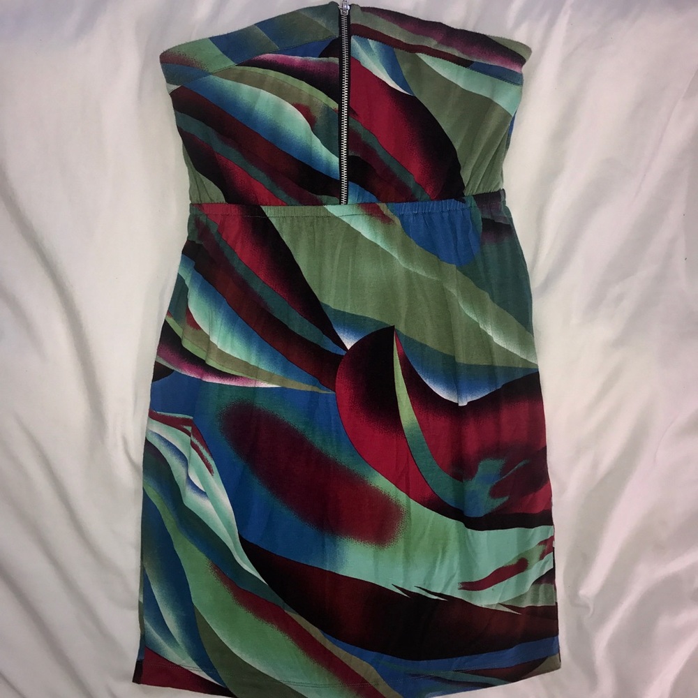 Colorful tube top dress with front half zipper