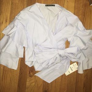 Ruffles sleeve, bow tie front shirt! ZARA