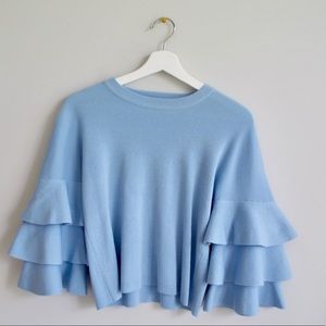 Light blue tiered ruffle sleeve sweater
