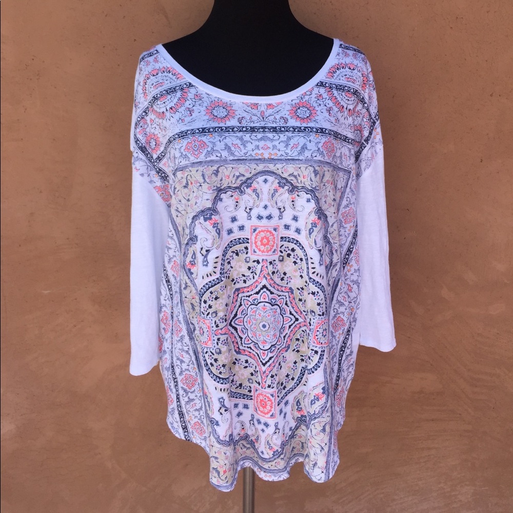 Lucky Brand White Patterned Boho Cozy Shirt Soft