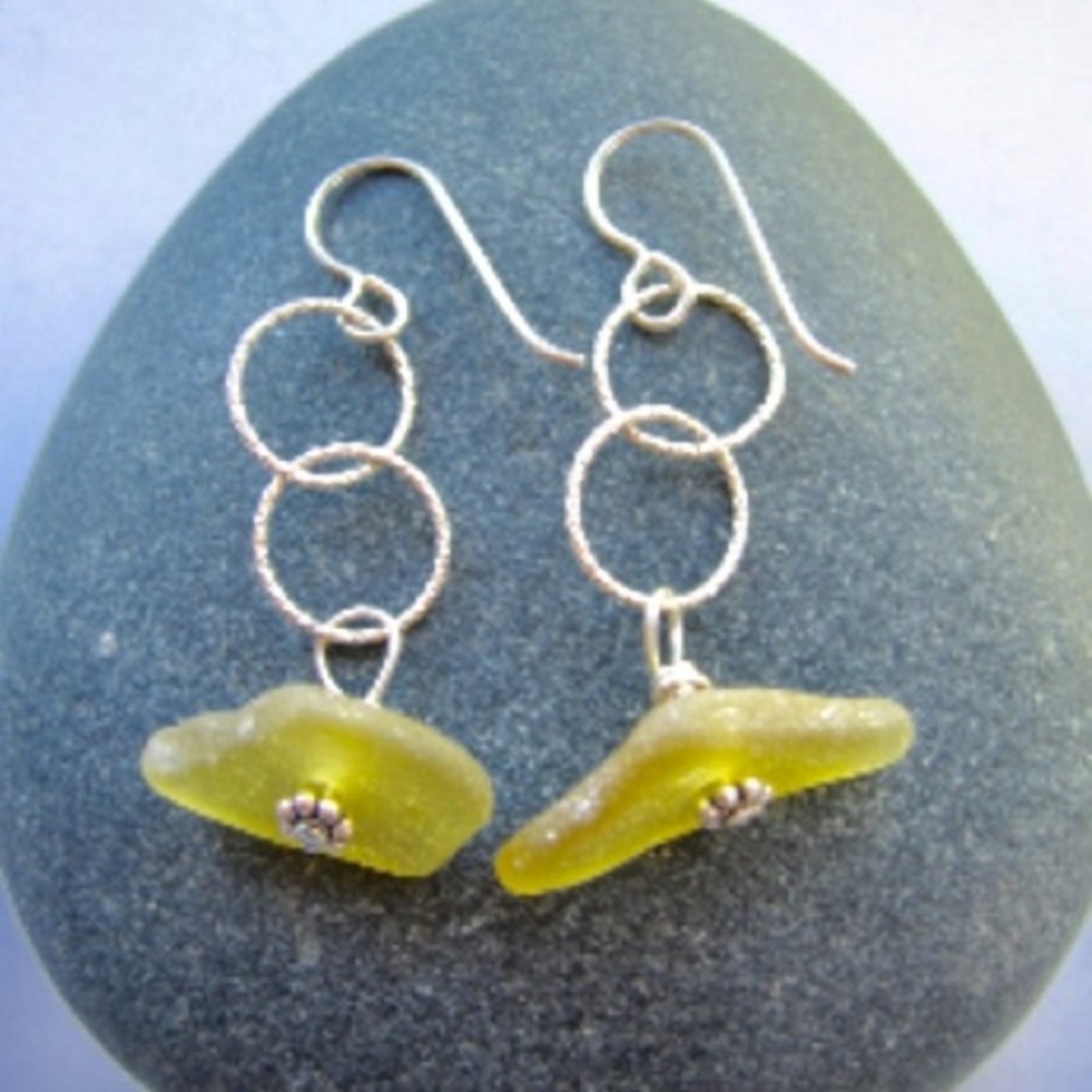 Sterling Silver Sea Glass Hook Earrings