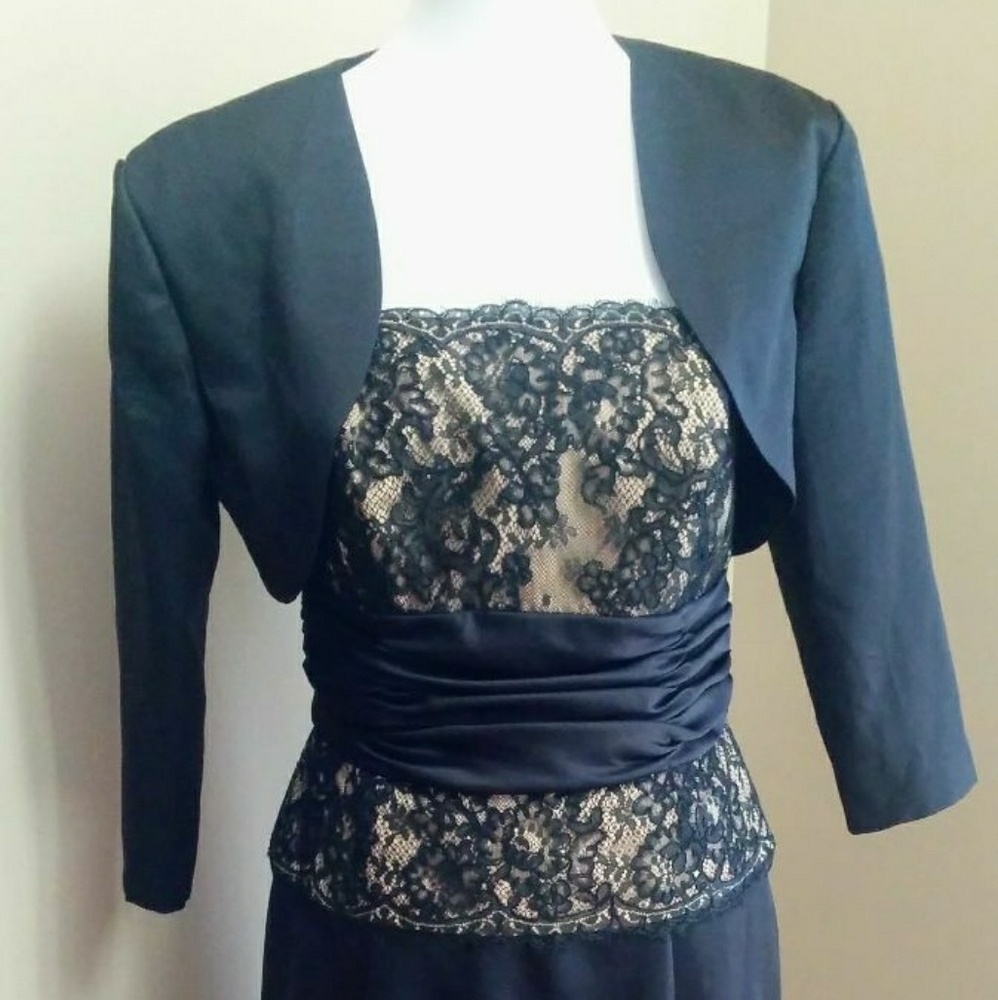 Black & Nude Lace Peplum Gown Dress