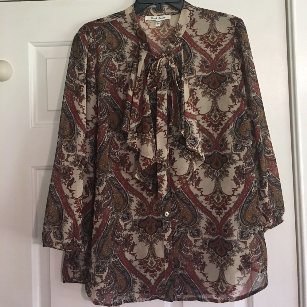 Ladies size large sheer top with ruffle front