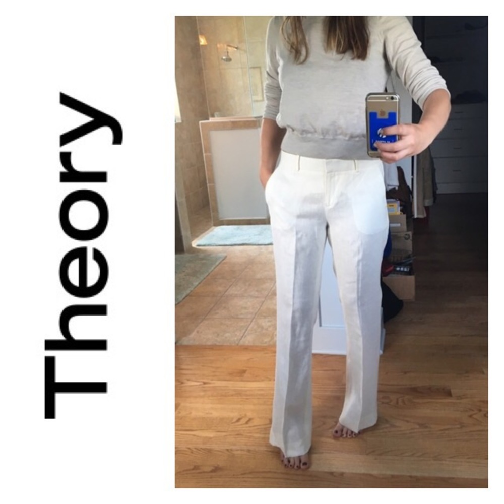 Theory Linen Trousers Pants Sz 4 Wide Leg
