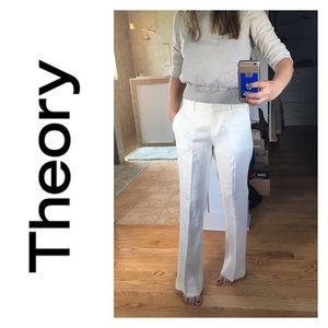 Theory Linen Trousers Pants Sz 4 Wide Leg