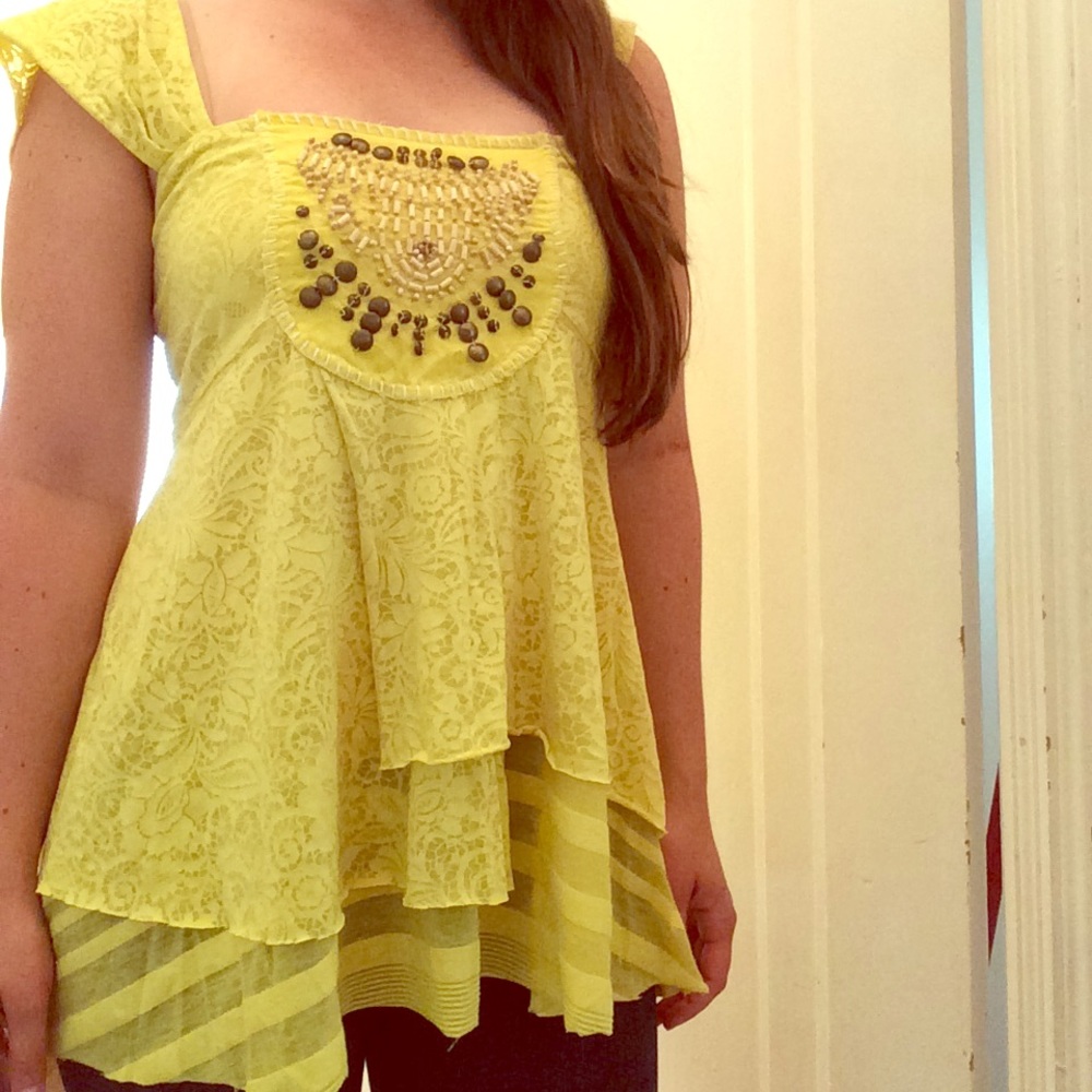 Reduced price! Citrus Yellow Beaded Top!