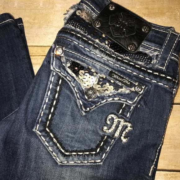 Miss Me Denim - Miss Me Straight Jeans. Rhinestone & Sequins