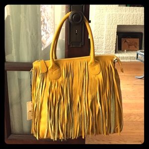 Yellow leather fringe bag