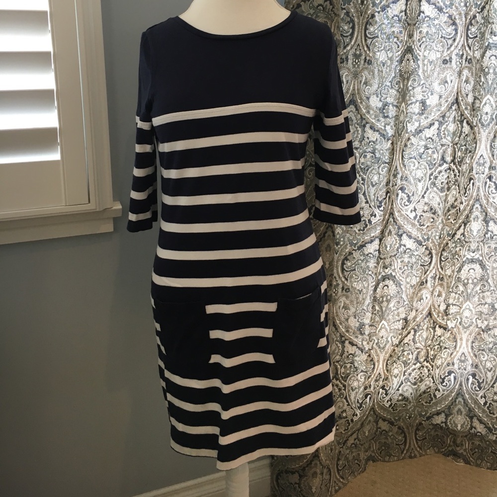 Adorable Boden navy and white striped dress