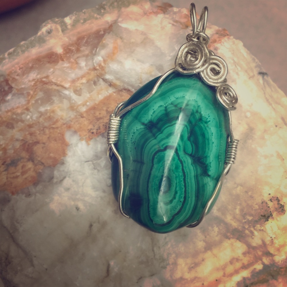 Malachite silver pendant