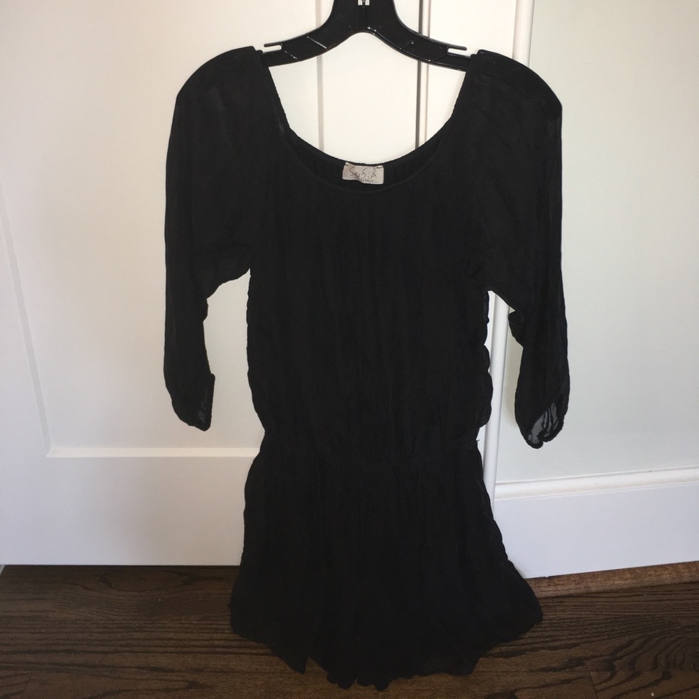 Sofia black off the shoulder romper