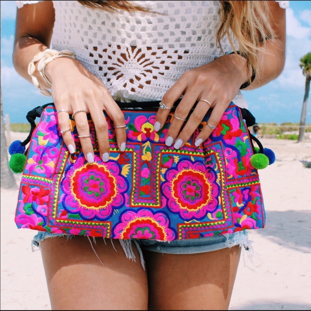 BOHO Style Crossbody Bag with Pom Pom
