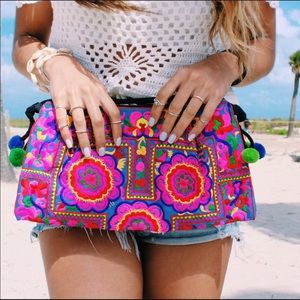 BOHO Style Crossbody Bag with Pom Pom