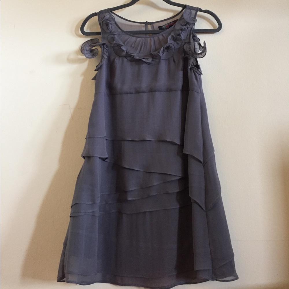Vintage gray chiffon dress with flower detail