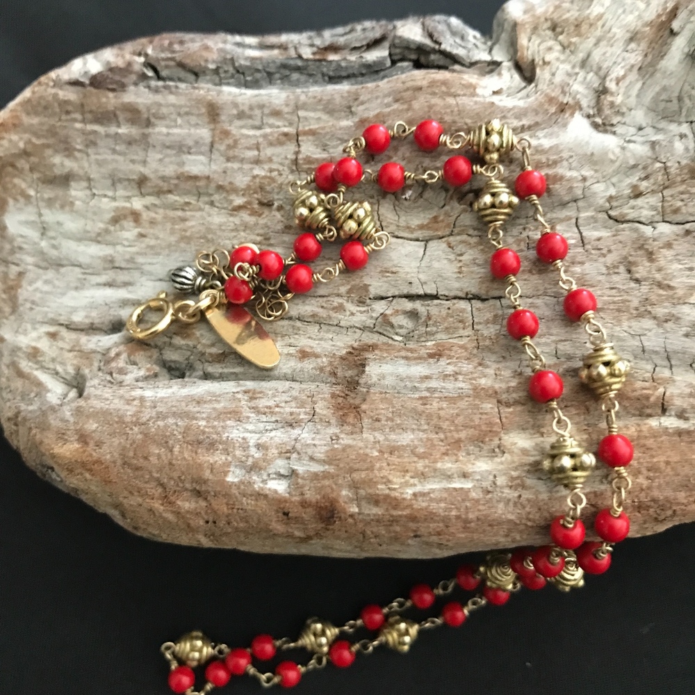 Coral Beaded & Gold Filled Petite Necklace