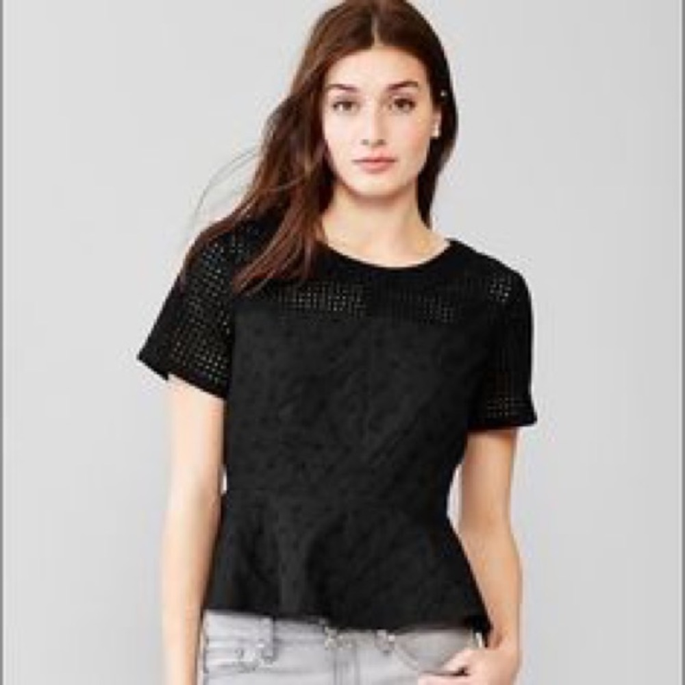 Gap Black Cotton Peplum Top