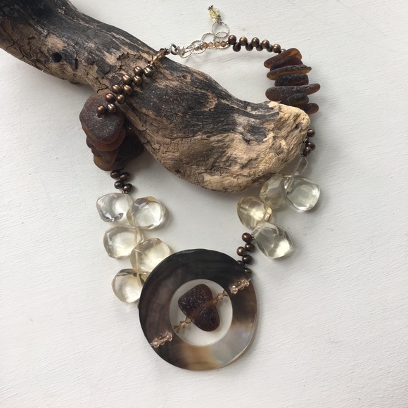 Sterling Silver Sea Glass and Citrine Necklace - Picture 2 of 8