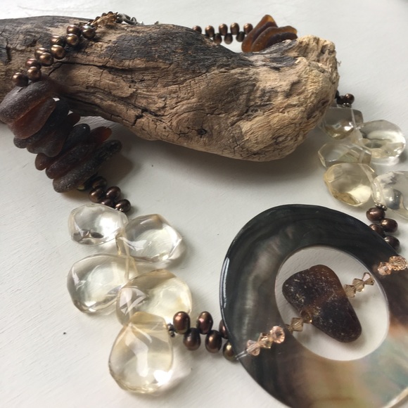 Sterling Silver Sea Glass and Citrine Necklace - Picture 4 of 8