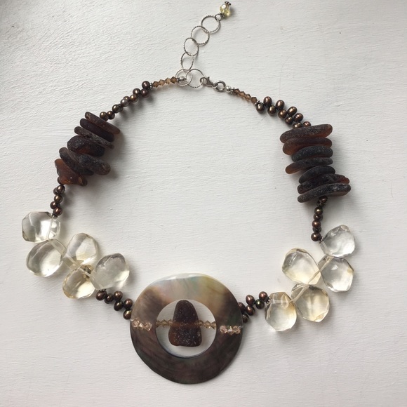 Sterling Silver Sea Glass and Citrine Necklace - Picture 7 of 8