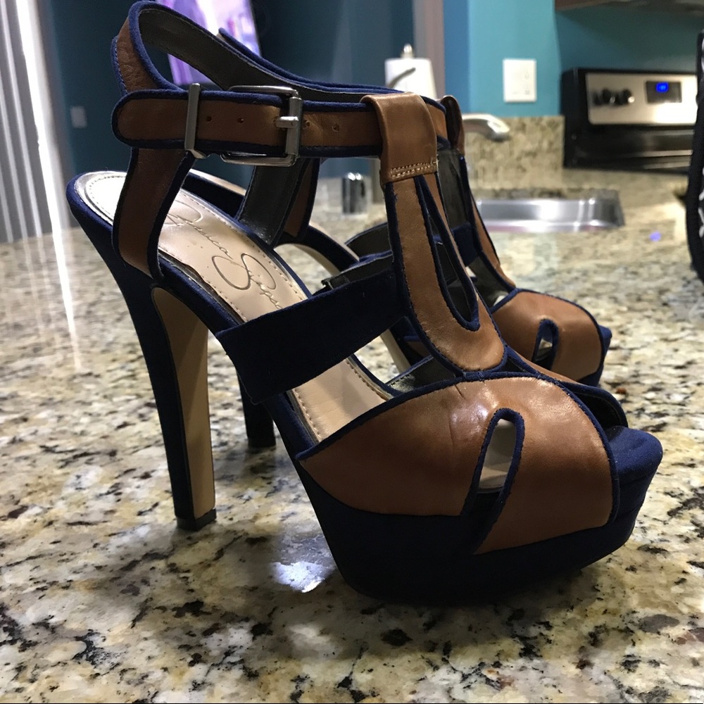 Jessica Simpson navy blue & brown suede platform
