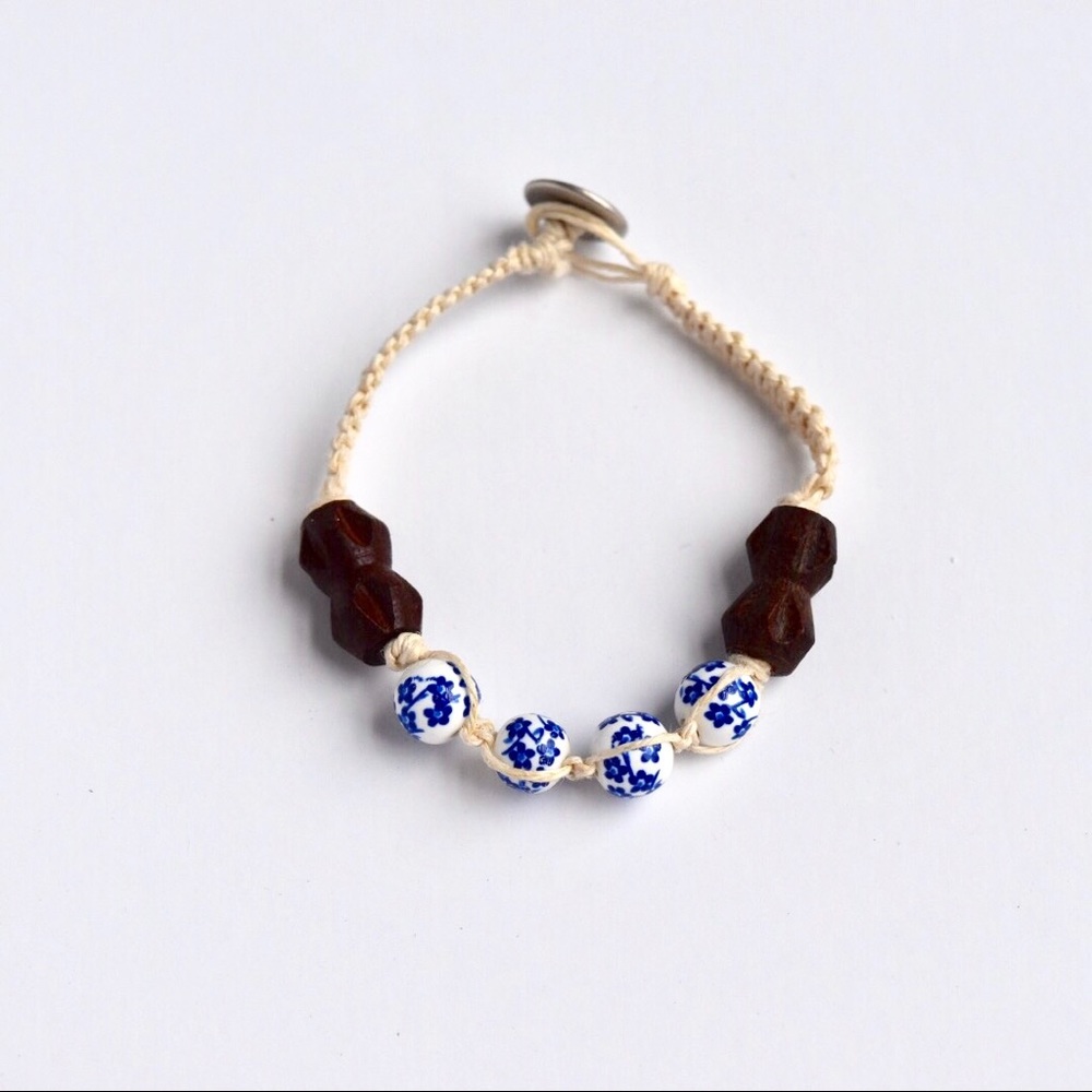 Blue and White Clay Bead Bracelet