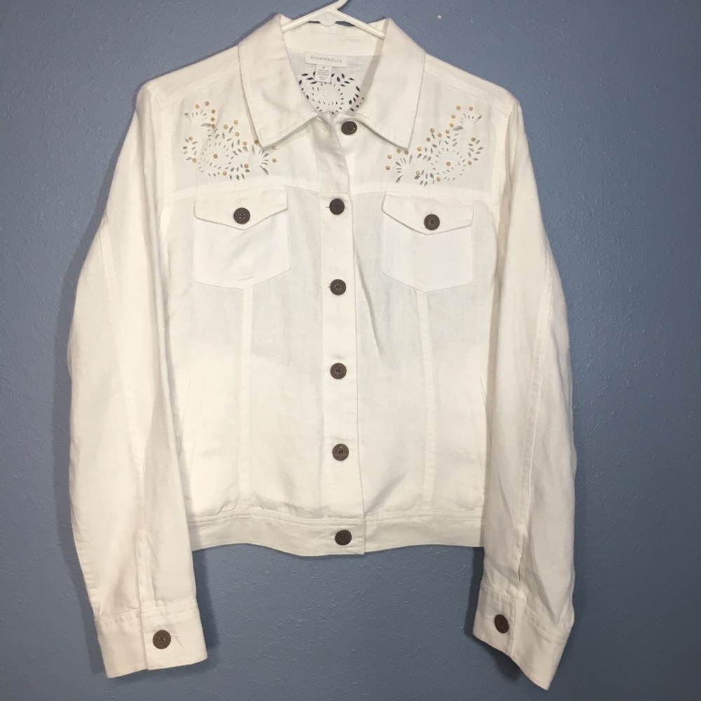 Charter Club Medium White Linen Jacket