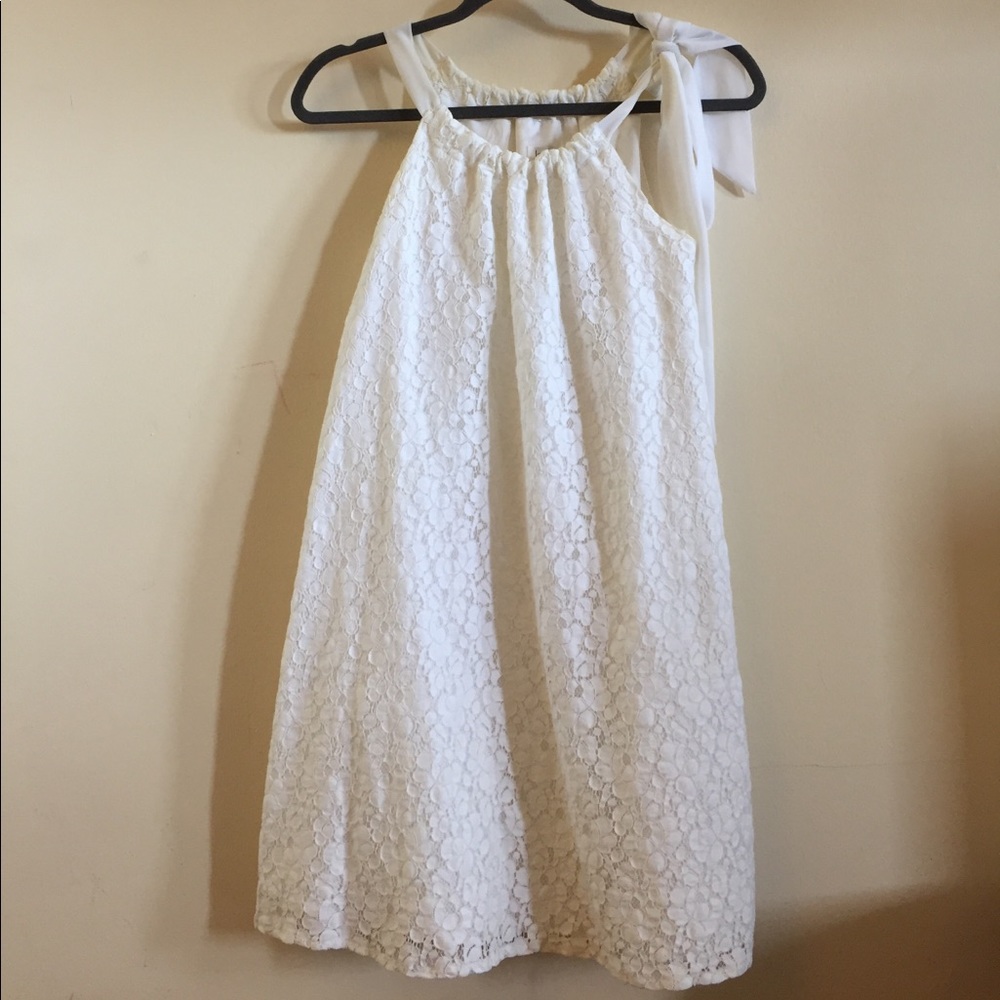 White crochet halter bow baby doll dress