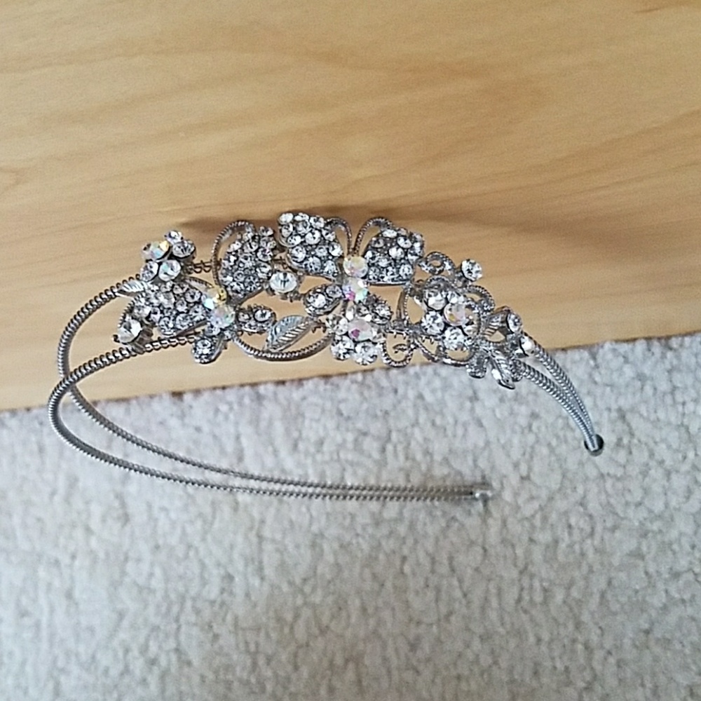 Silver Irredescent Floral Bridal Headband