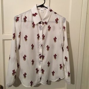 Women's Printed Cactus Button Down Long Sleeve