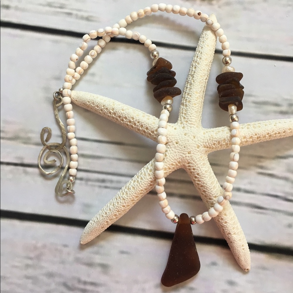 Sea Glass Shell Sterling Silver Necklace