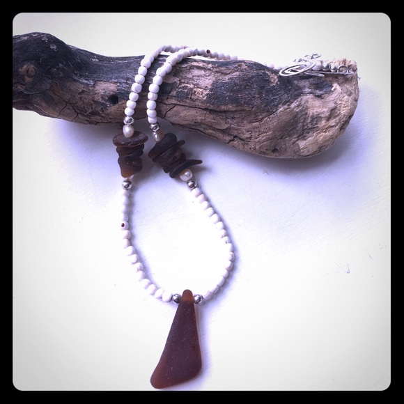 Sea Glass Shell Sterling Silver Necklace - Picture 2 of 8