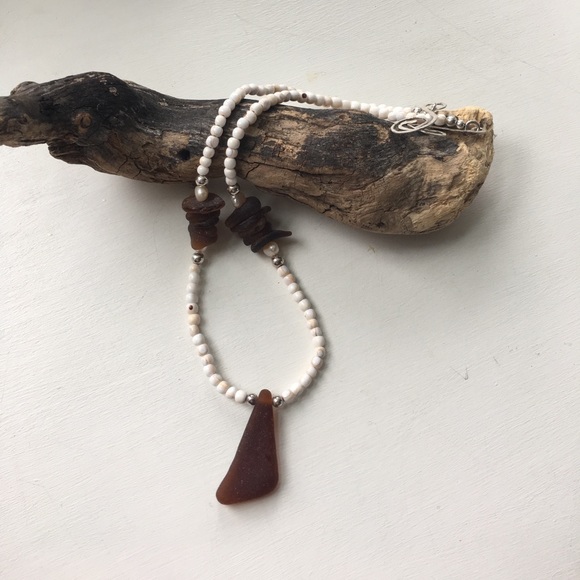 Sea Glass Shell Sterling Silver Necklace - Picture 3 of 8