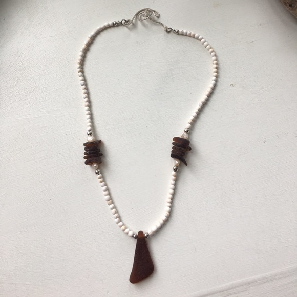 Sea Glass Shell Sterling Silver Necklace - Picture 4 of 8
