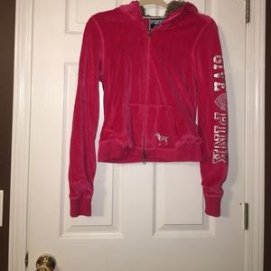 PINK Victoria Secret Fur Hooded Diamond Zip Jacket