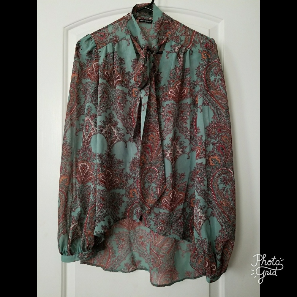 Paisley Pattern Pussy Bow Blouse