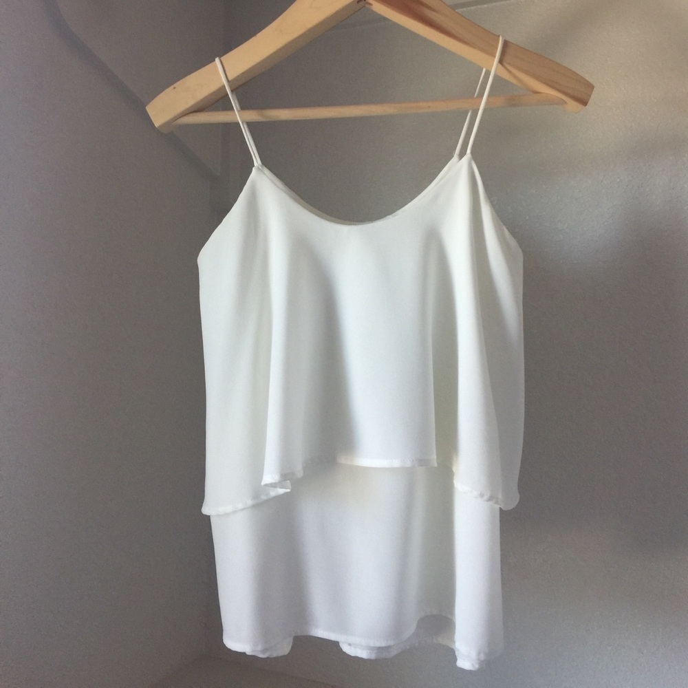 Ruffled ivory/white spaghetti strap tank top
