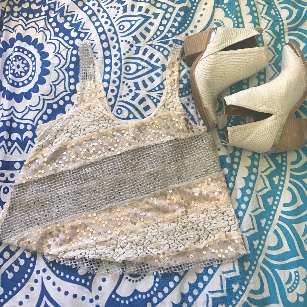 Free people sequins and lace crop top
