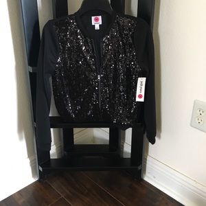 Kids Black zip down sequin jacket size  14