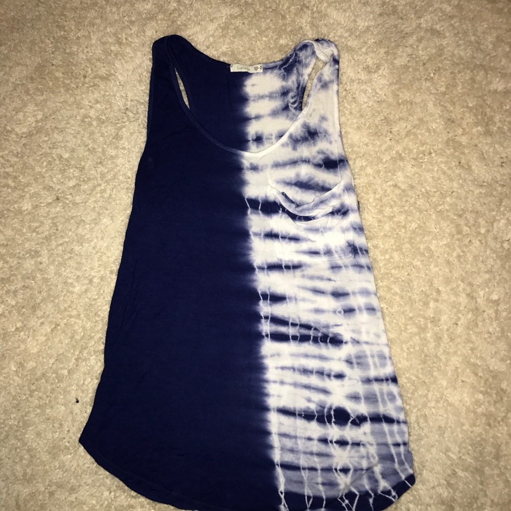 Blue and white tyedye racerback top