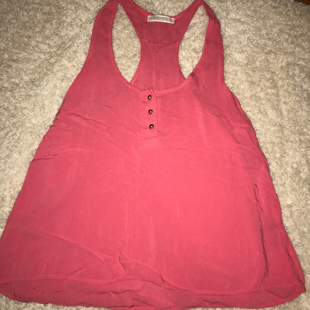 Button front pink racerback blouse