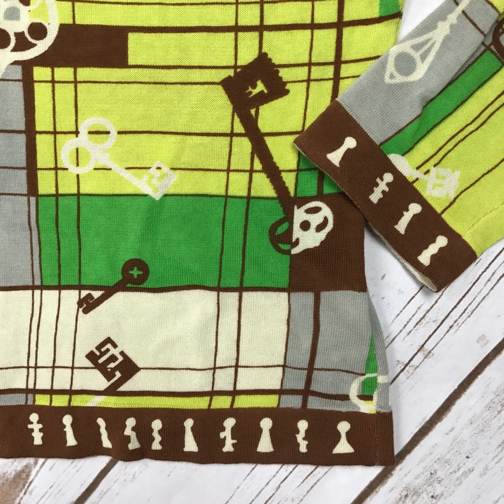 SOLD CAbi Lime Chocolate Antique Key Knit 3/4 Card - Picture 2 of 5