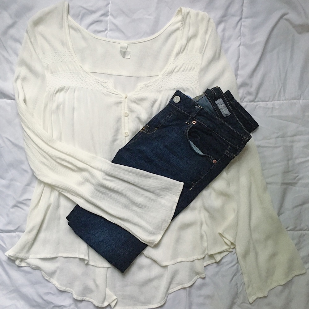 Cream Bell Sleeve Blouse