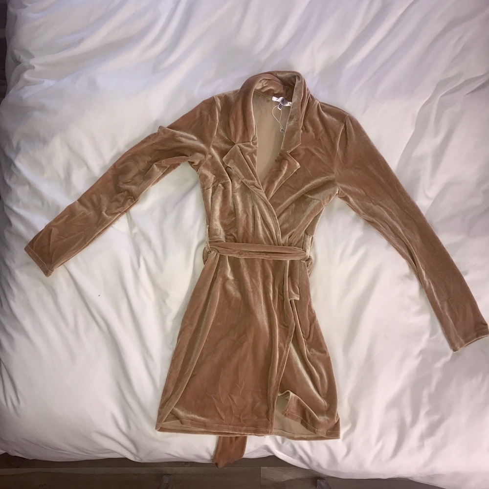 Tan velvet dress with belt